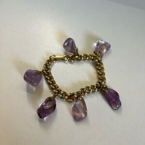 Amethyst Jeans Gold Chain Bracelet with Purple Stone Charms